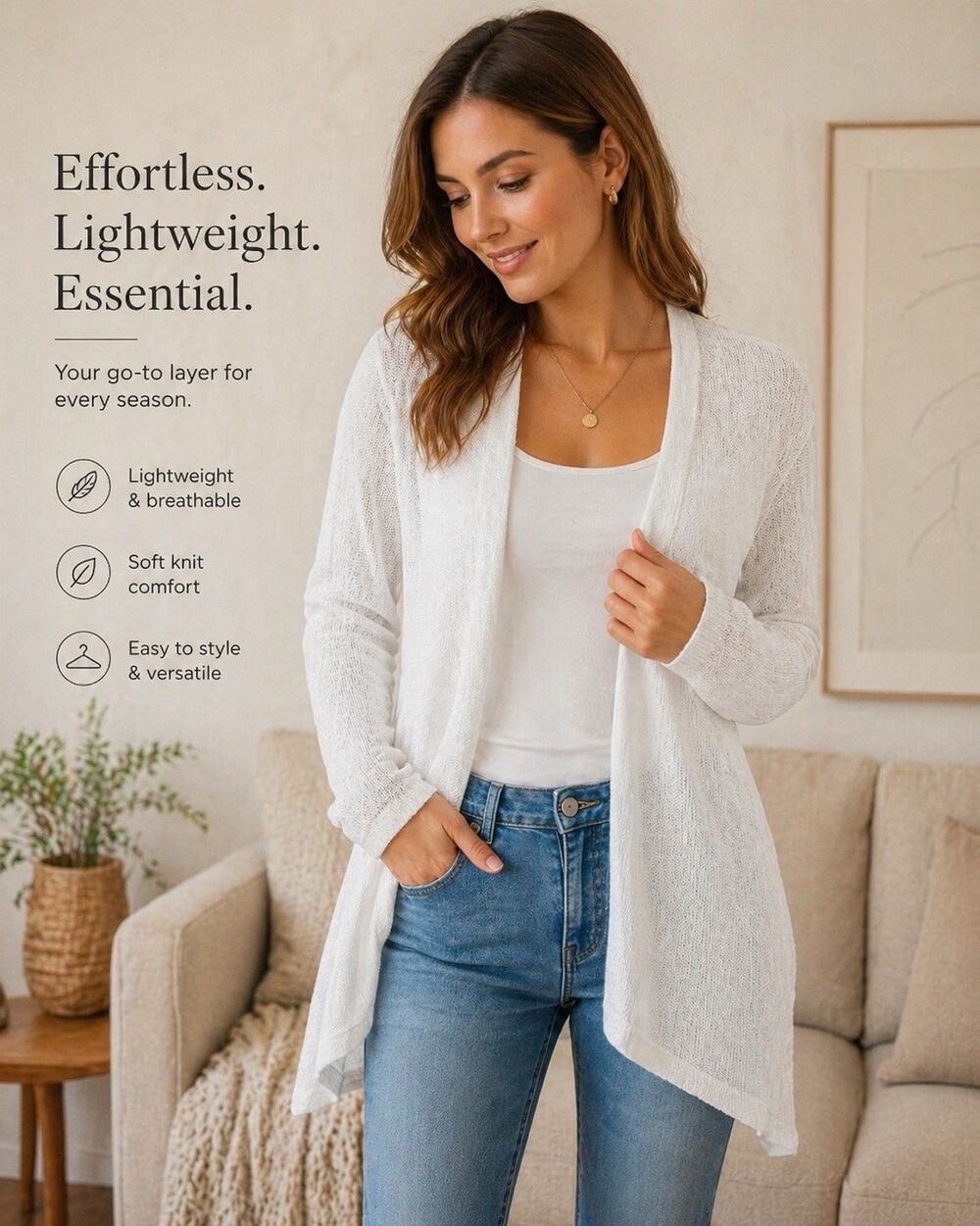 J Jill Cardigan Sweater Womens S White Linen Blend Open Front Lightweight Duster